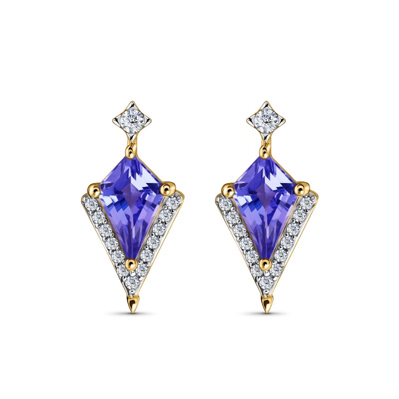 14K Yellow Gold Fancy Cut Tanzanite and Diamond Earrings